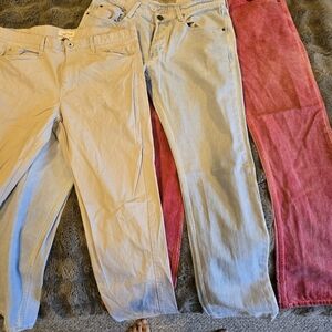 Stylish Women's Jeans in Beige, Light Blue, and Red